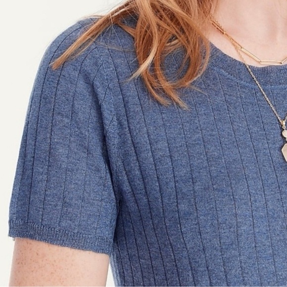 J. Crew Heather Seacoast Blue Silk Cashmere Crew Neck Cropped Pull Over Top - Picture 3 of 8